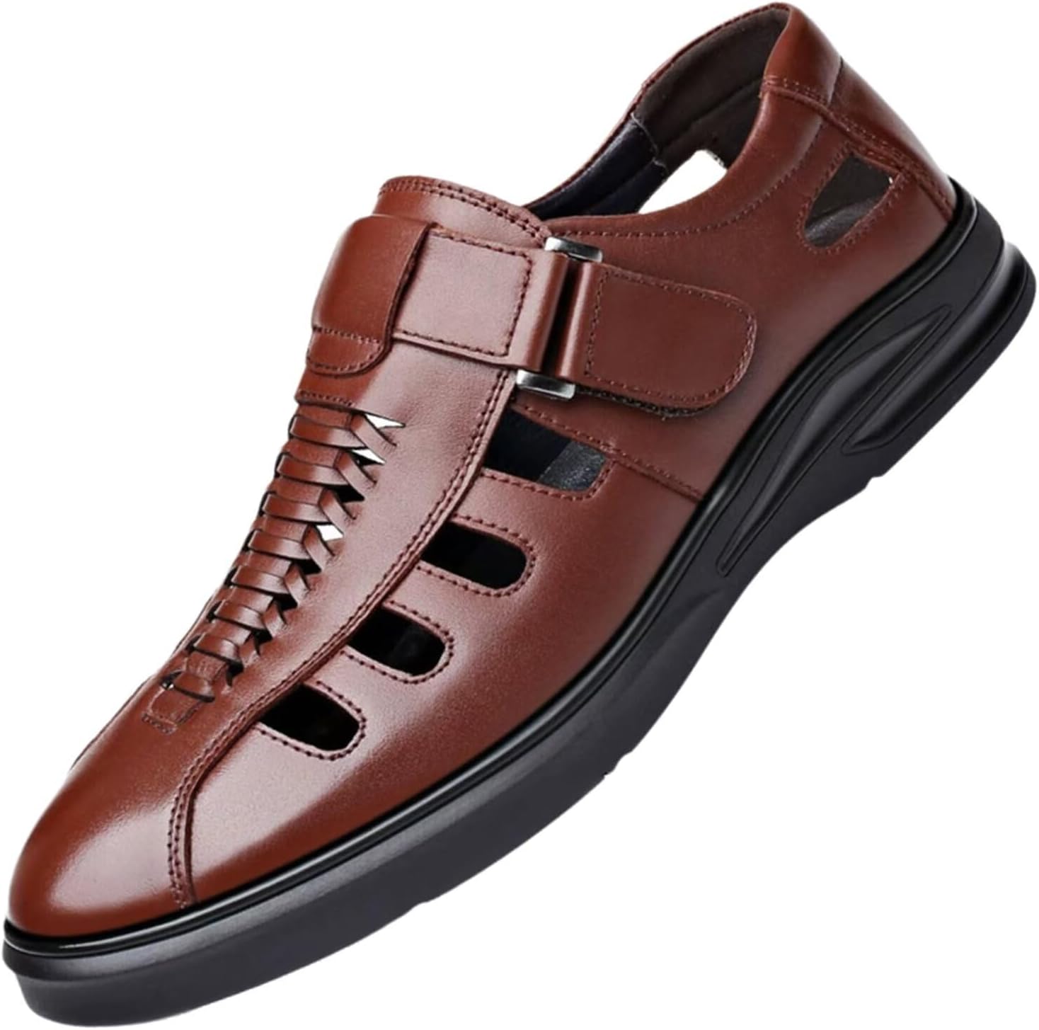 

Мужские летние кожаные сандалии HNVAVQ, удобные сандалии для прогулок на открытом воздухе с закрытым носком, пляжная обувь, коричневый