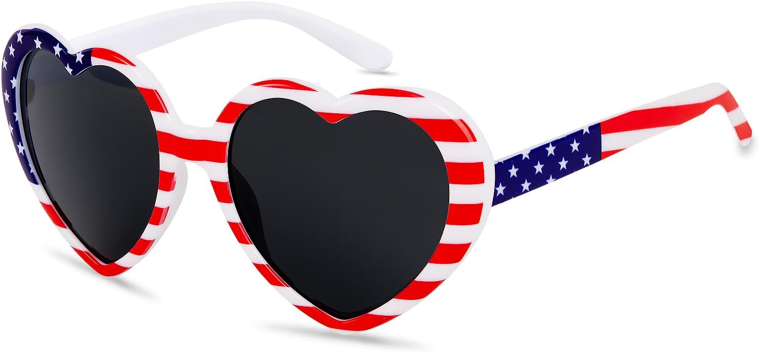 

Солнцезащитные очки в форме сердца для женщин и мужчин, модные солнцезащитные очки милой формы, винтажные солнцезащитные очки для женщин AGGKKY, American Flag Frames + Grey Lens