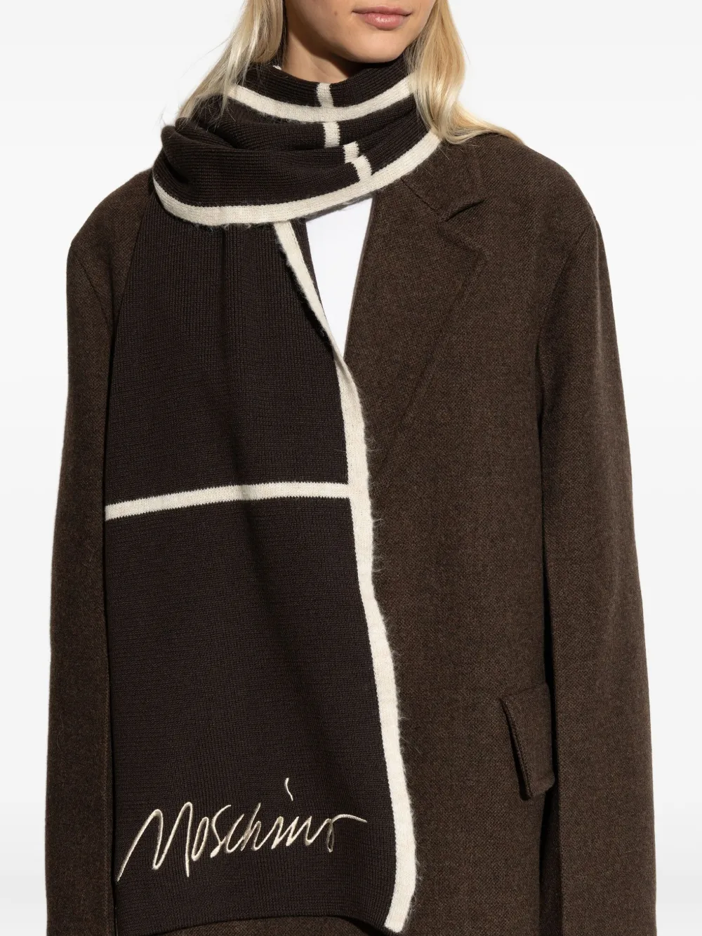

Вышитый шарф в полоску из шерстяной смеси Moschino, коричневый