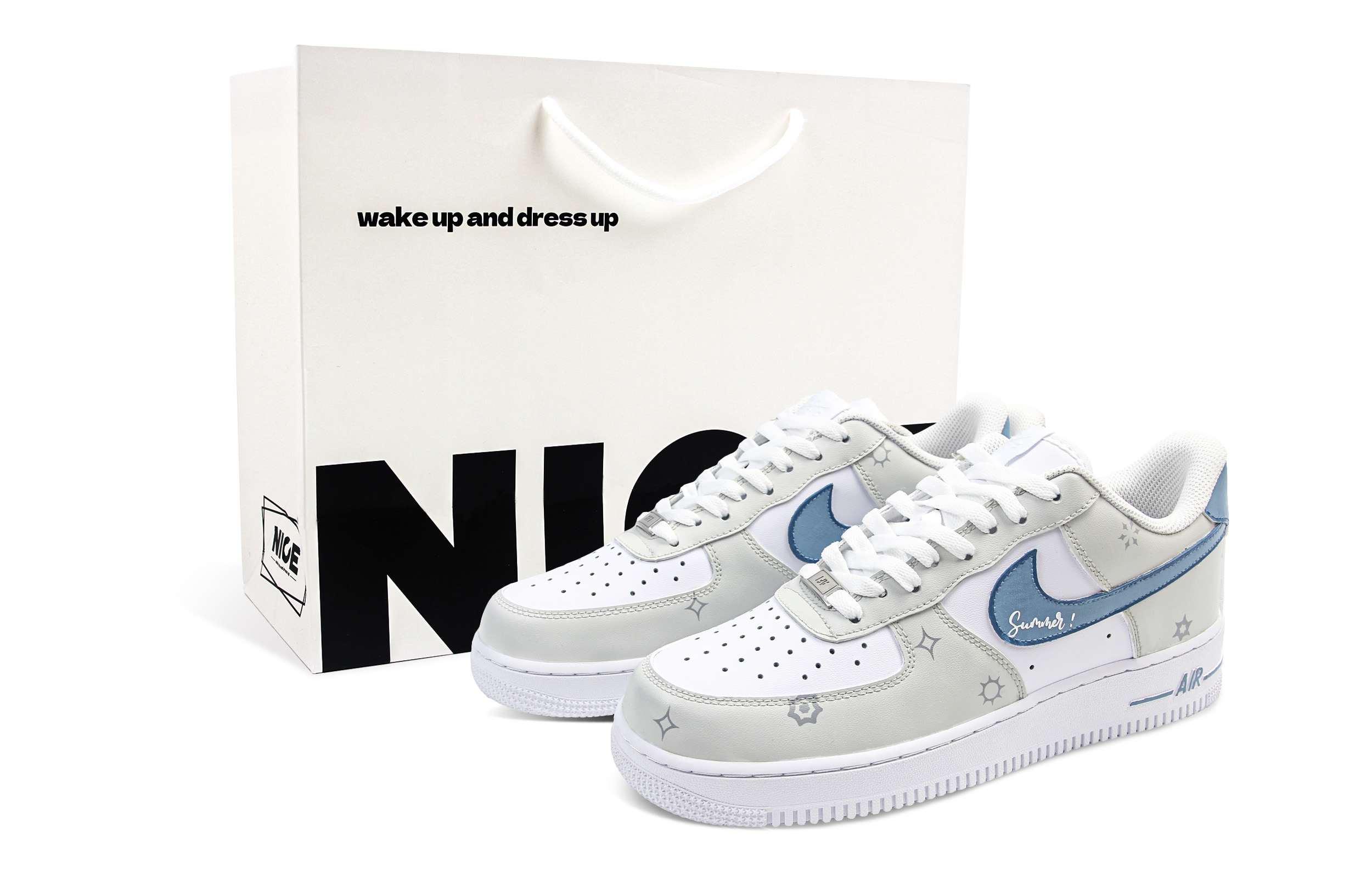 

Кроссовки Nike Air Force 1 устойчивые к истиранию низкие для скейтбординга унисекс бело-голубые, цвет White Blue