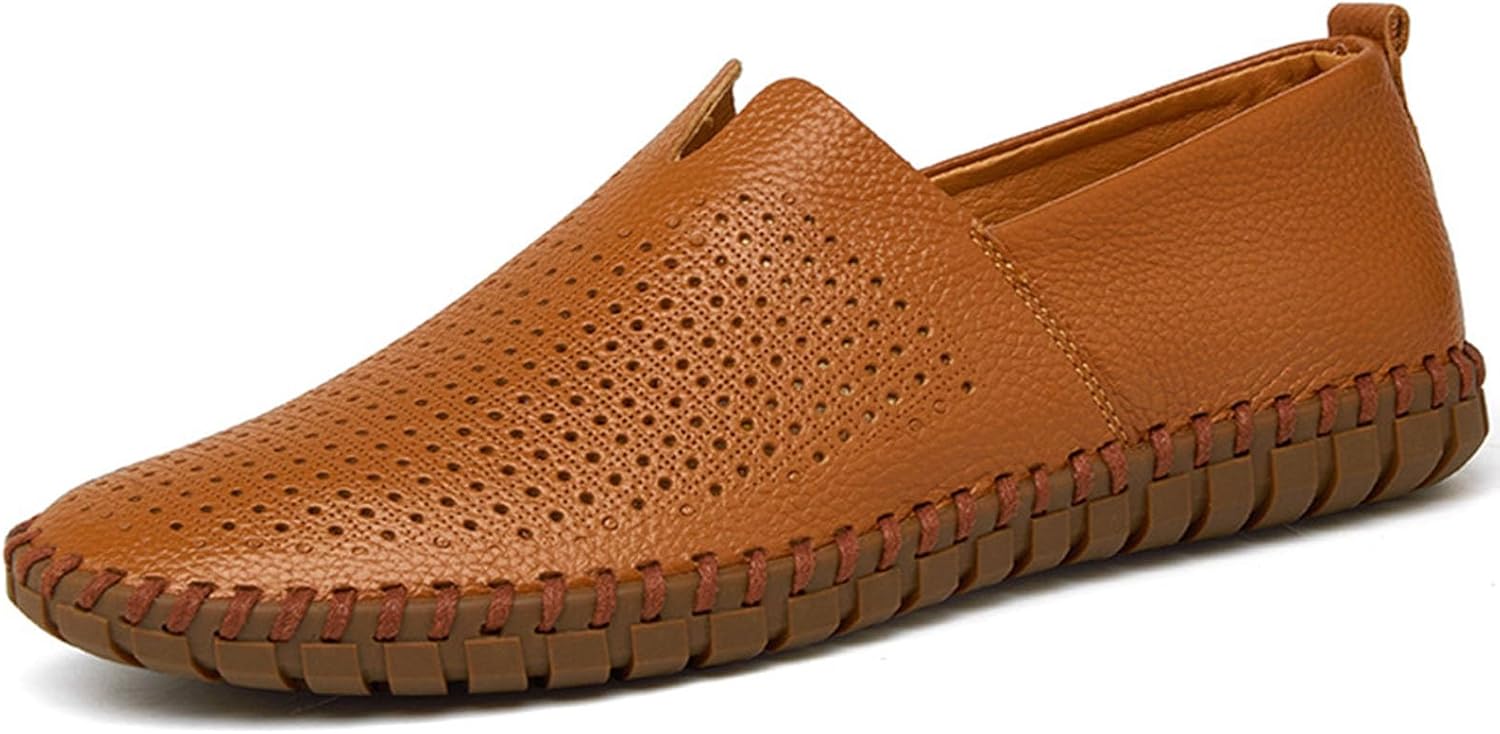 

Мужские ретро мокасины из кожи с ручной строчкой, мягкой подошвой, модные, повседневные, удобные, мягкие, противоскользящие прогулочные туфли Vannida, Brown Hollow