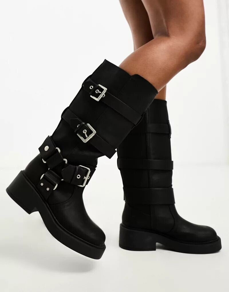 Черные мотоциклетные ботинки до колена с несколькими пряжками ASOS Captain — фото 3