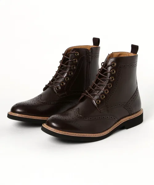 Ботинки винтажные Wing Tip на шнуровке из экокожи, темно-коричневые — фото 3