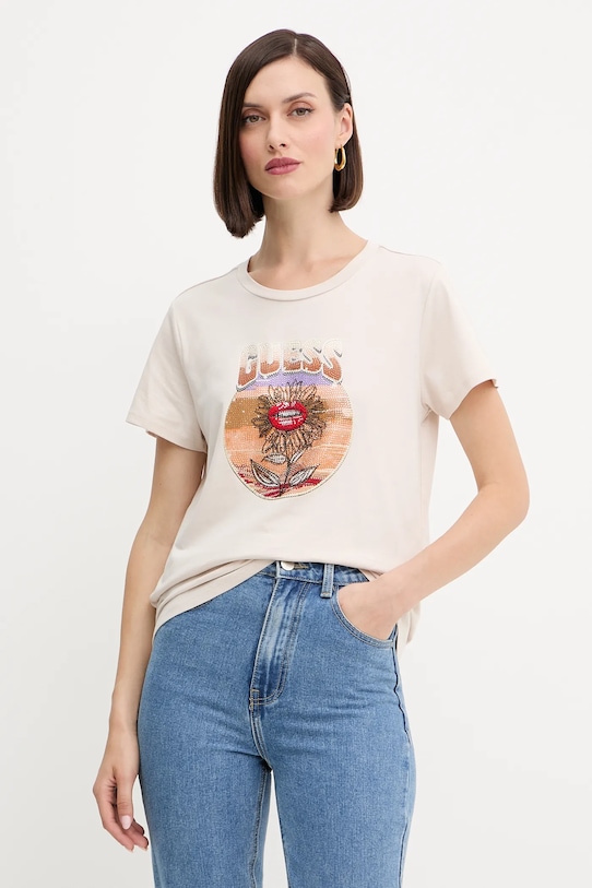 

Хлопковая футболка Guess, бежевый