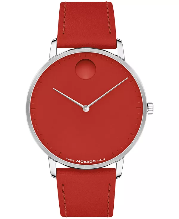 

Швейцарские кварцевые часы унисекс с красным кожаным ремешком, 41 мм Movado, red