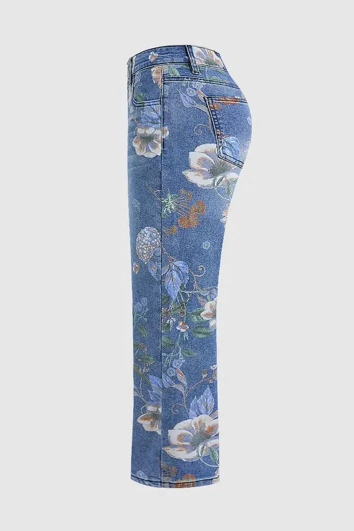 Женские джинсы Wide Leg High Waisted с цветочным принтом — фото 4
