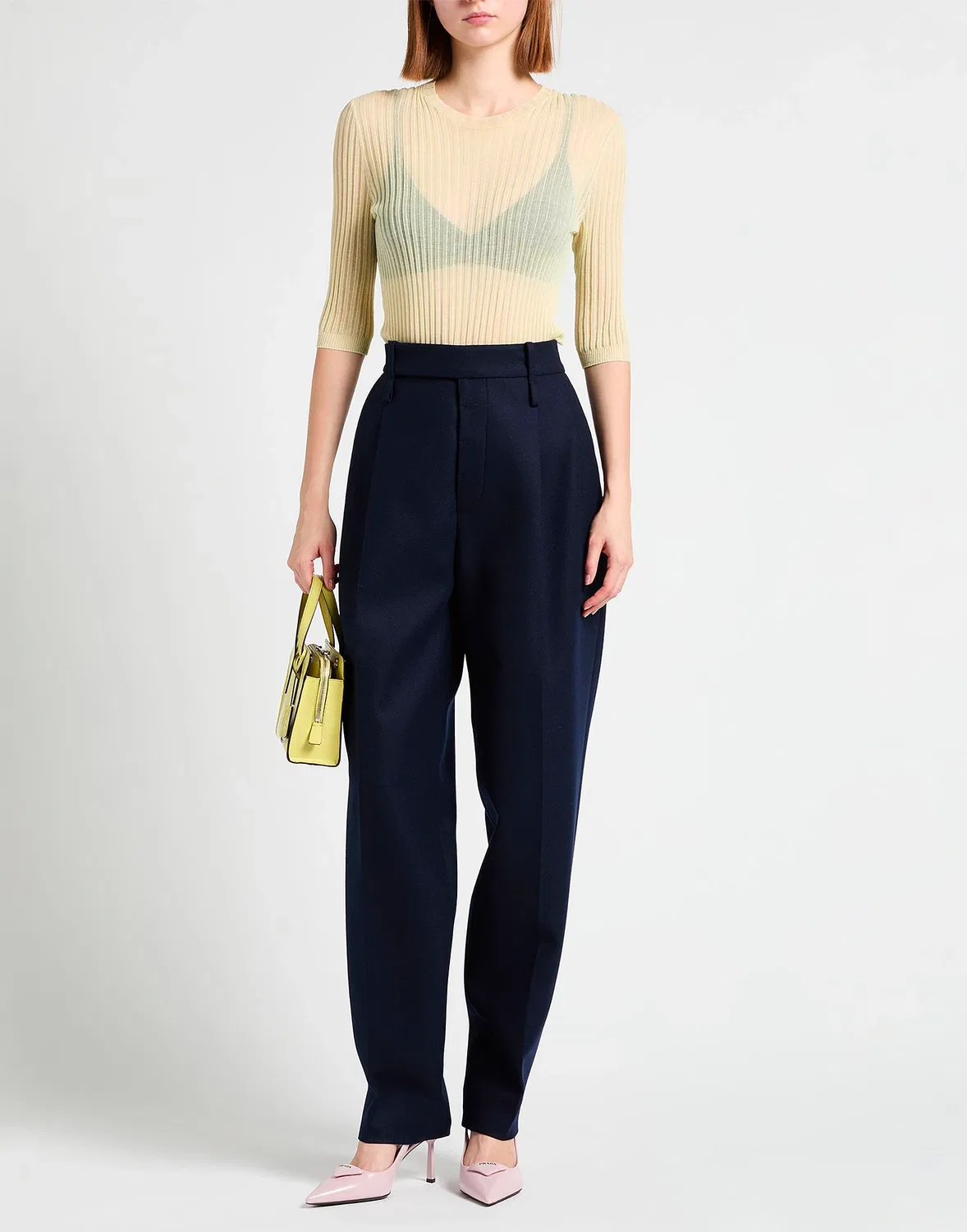 Брюки GUCCI классические, прямой крой, высокая посадка, синий — фото 4