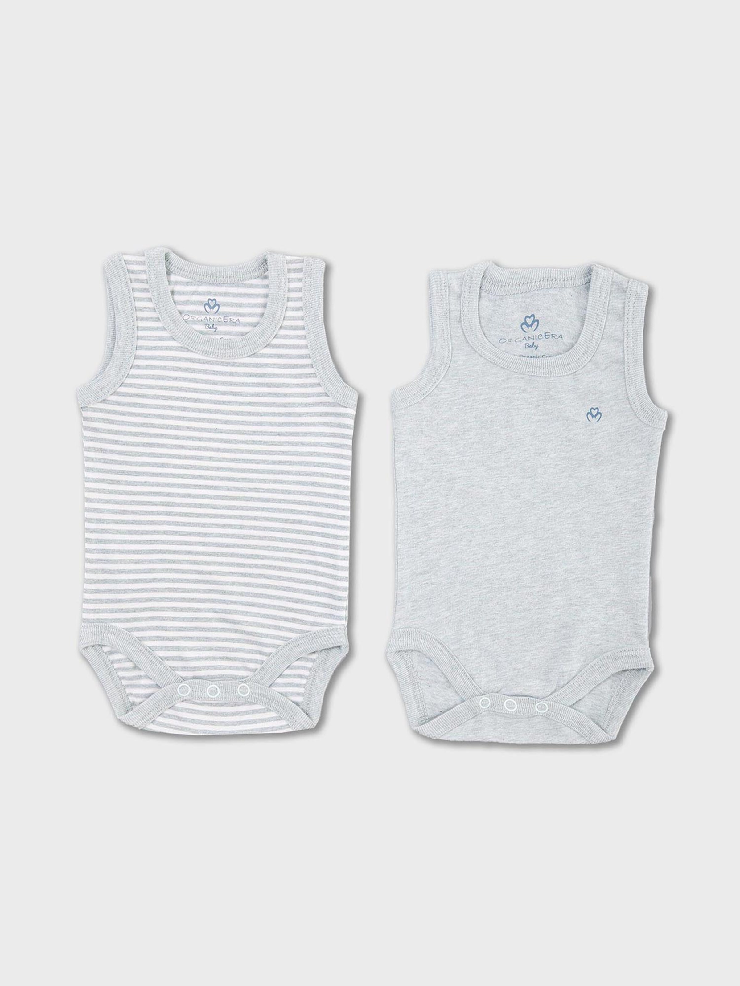 OrganicEra Комбинезон/боди 'Organic Baby Sleeveless Bodysuit, 2 pcs Set' в крапчатом сером цвете — фото 2