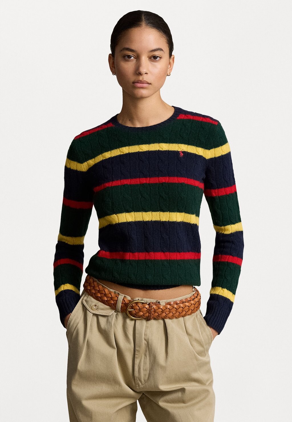 

Джемпер STRIPED CABLE-KNIT WOOL-CASHMERE SWEATER Polo Ralph Lauren, темно-синий