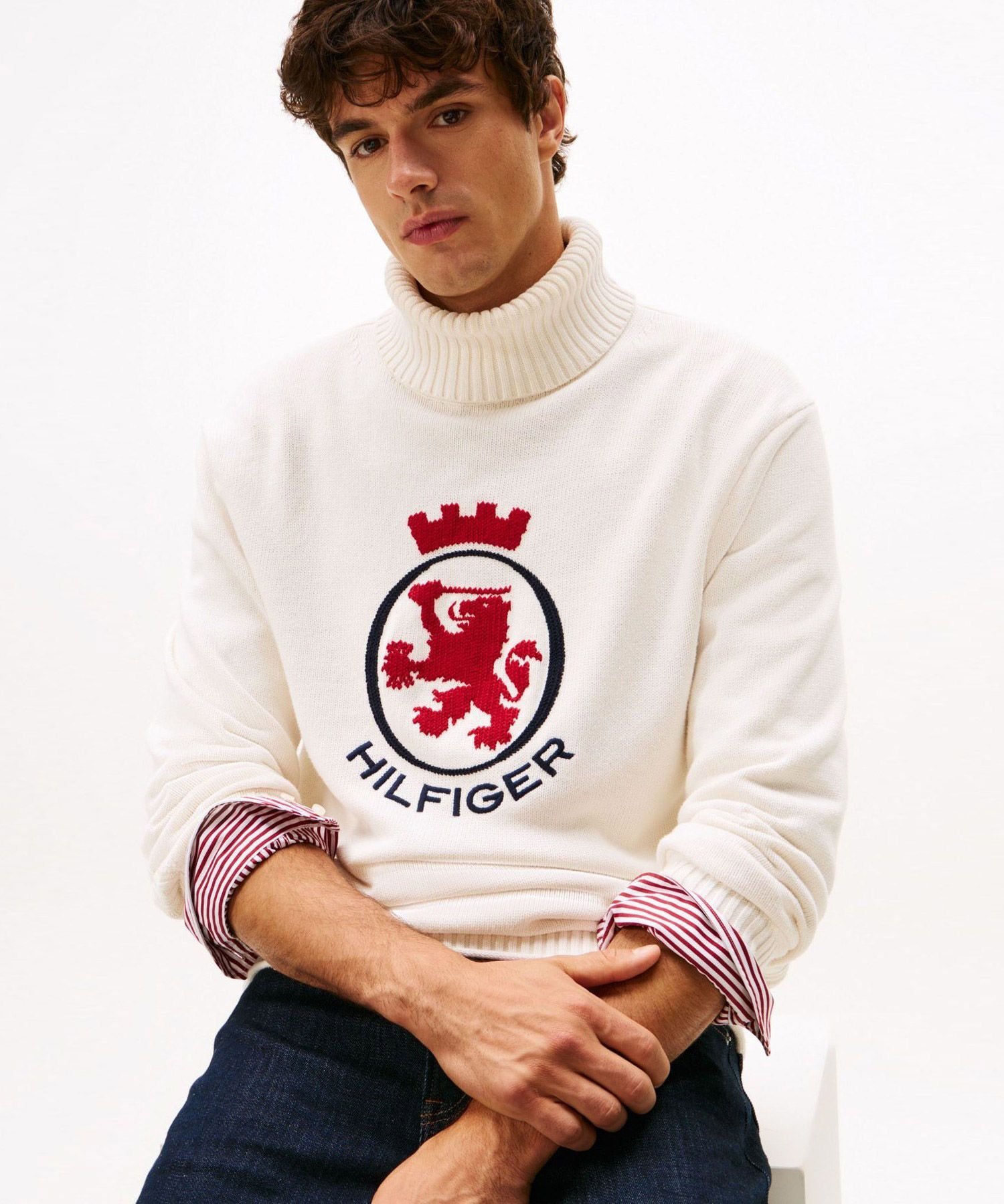 Свитер с высоким воротником и графическим принтом TOMMY HILFIGER, White Z00 — фото 2