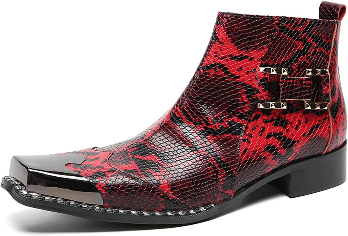 

Мужские ботинки Santimon Chelsea, повседневные, для вечеринок, из черной кожи, с металлическим квадратным носком, ковбойские ботинки для мужчин, модные западные ботинки с молнией до щиколотки