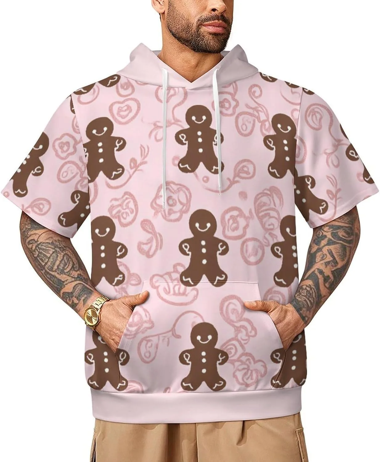 

Худи с принтом "гамбургер" для мужчин, с коротким рукавом и карманом Mlkfa