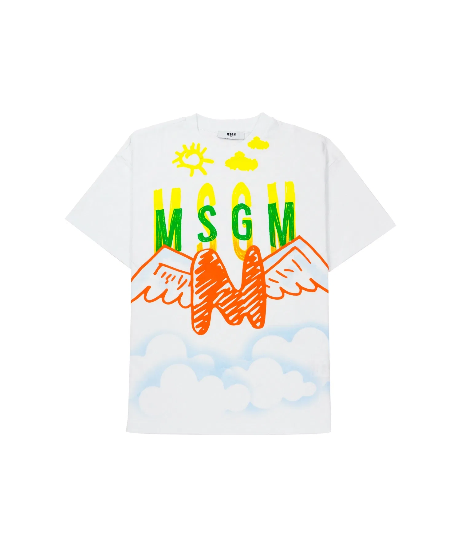 Детская футболка MSGM KIDS с принтом ангела и графикой, белая