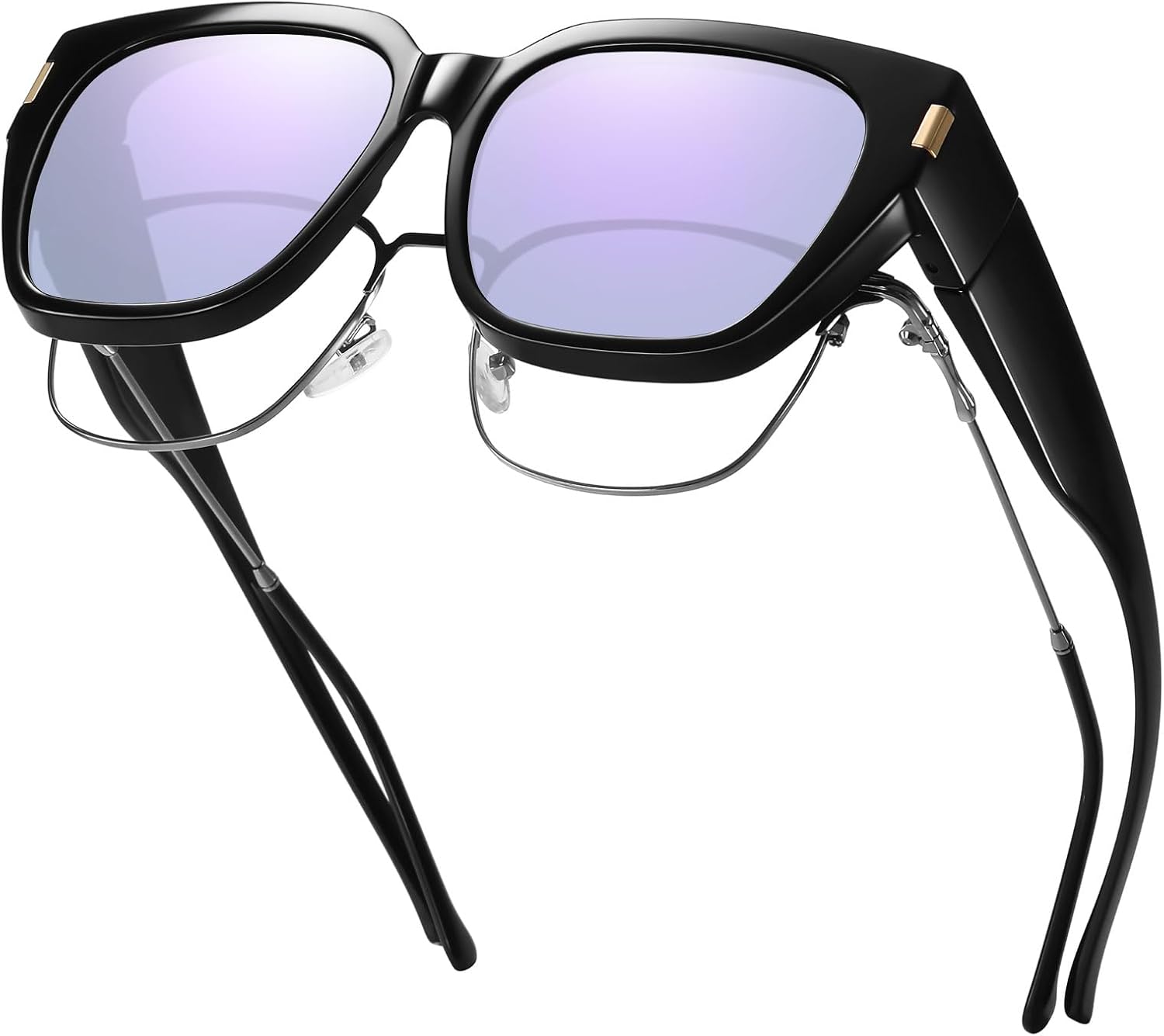 

Солнцезащитные очки HAOLOTA с поляризованными линзами, надеваемые поверх обычных очков, для женщин и мужчин. Модные квадратные очки с обтекаемой формой и защитой от УФ-излучения, L Size 17 Black/Purple