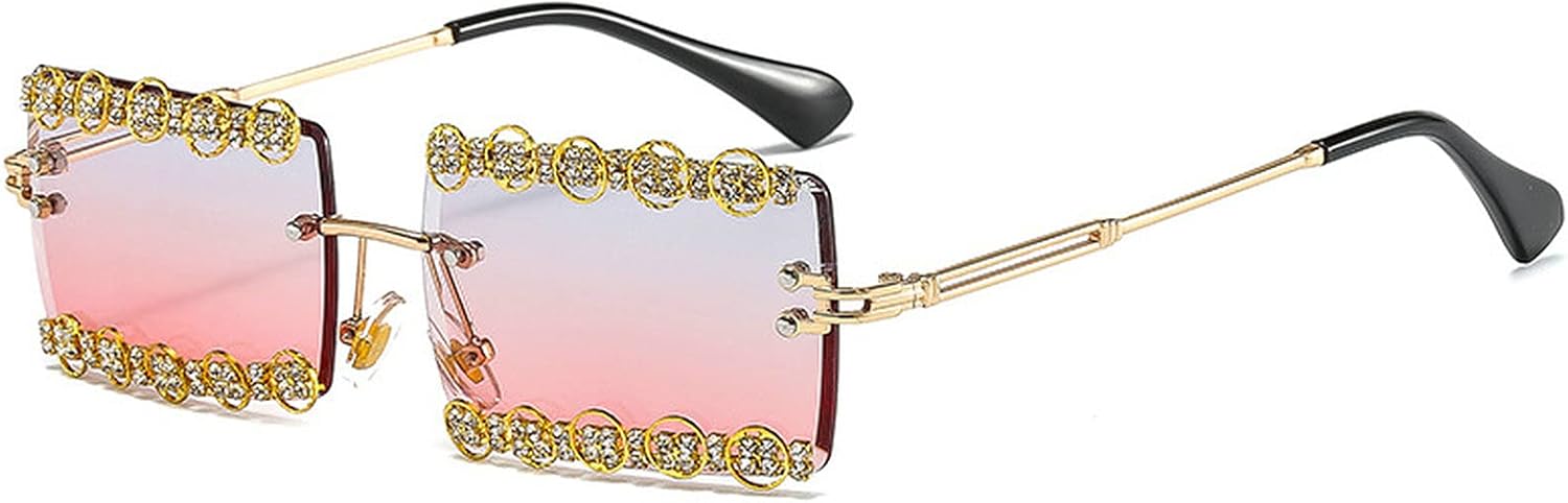 

Солнцезащитные очки COTIA прямоугольной формы без оправы для женщин и мужчин, с бриллиантовой огранкой, квадратной оправой, модные ретро-очки с металлическим каркасом, Gray Pink