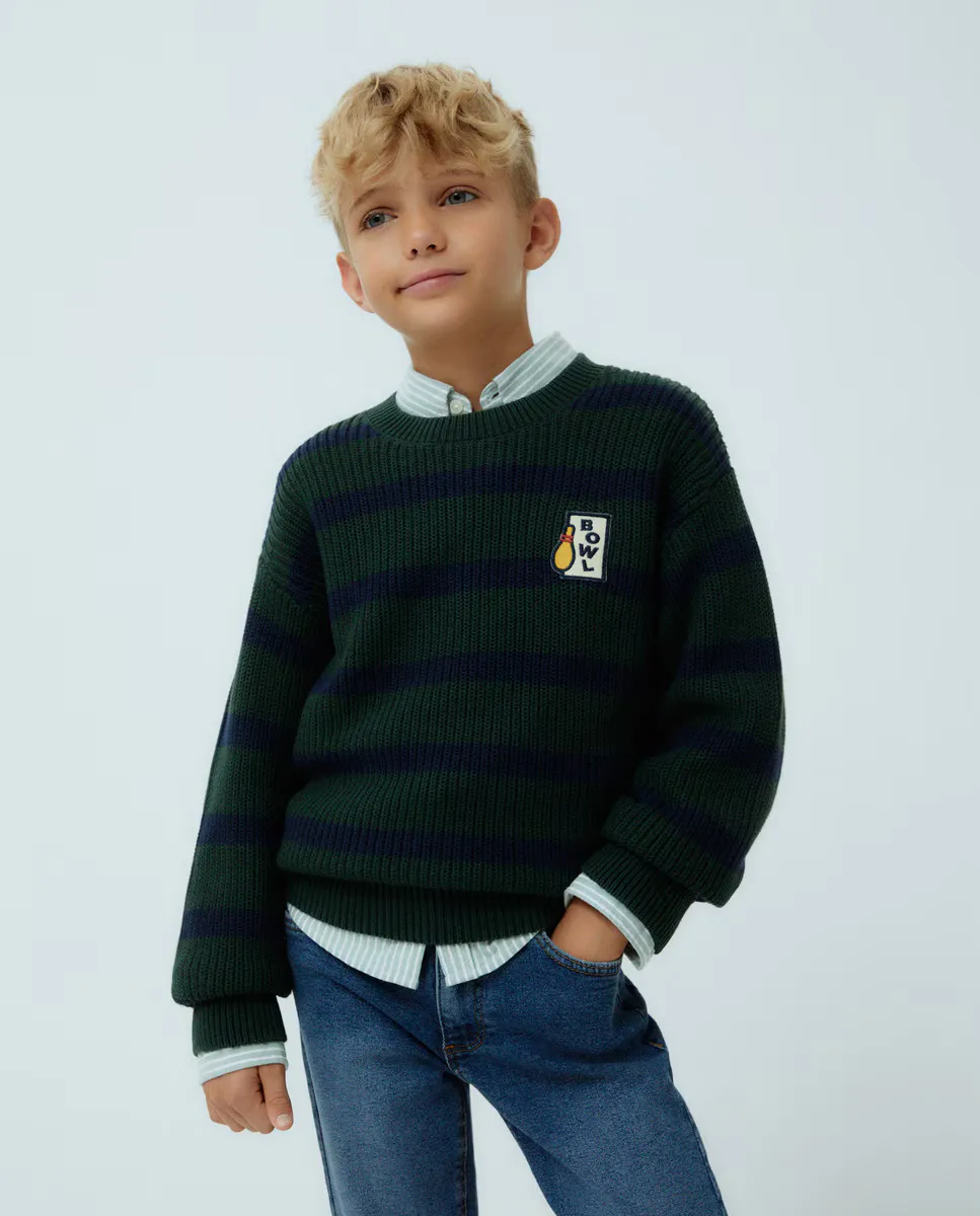 

Полосатый свитер для мальчика с нашивкой Kids El Corte Inglés, зеленый