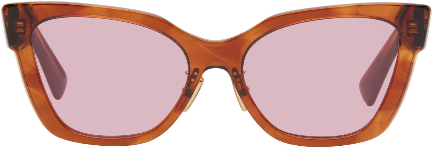 

Коричневые солнцезащитные очки «кошачий глаз» из ацетата Miu Miu Eyewear, Striped tobacco
