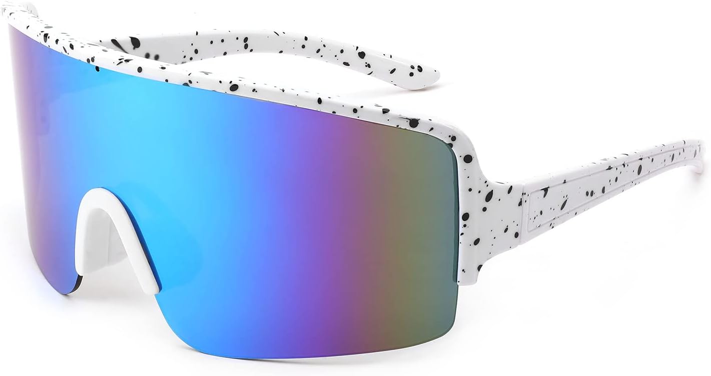 

Спортивные солнцезащитные очки Karsaer Vision, обтекаемые очки в стиле 80-х, солнцезащитные очки для софтбола и бейсбола, для бега и велоспорта, для активного отдыха на природе, Blue Mirror/ Spotted White Frame