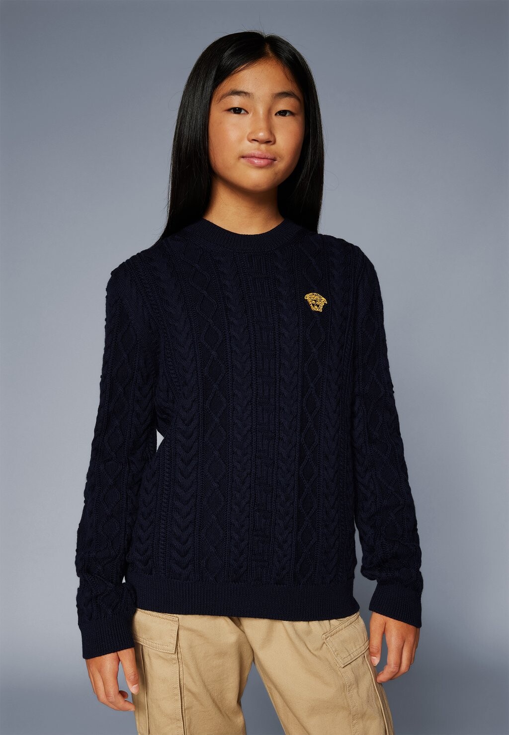 

Вязаный свитер CABLE MIX UNISEX Versace, темно-синий