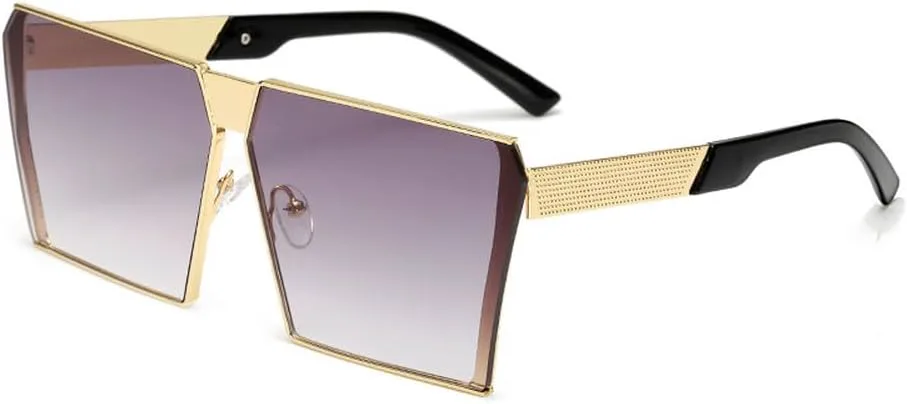 

Металлические солнцезащитные очки для женщин и мужчин, модные очки-маски в крупной оправе, винтажные солнцезащитные очки-щитки для женщин TKKTLLT, Gold-grey