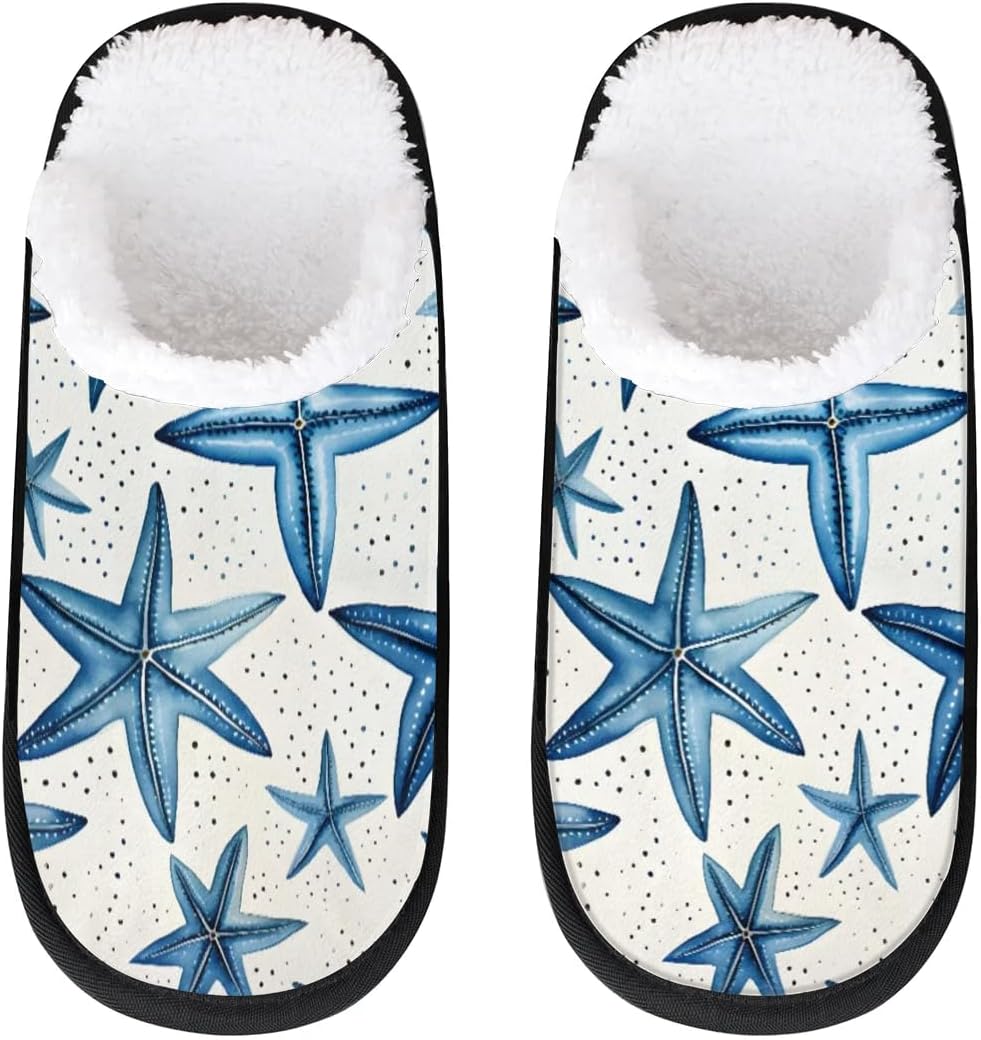 

Тапочки Gublec для женщин и мужчин, уютные с нескользящей подошвой, для дома, теплые плюшевые тапочки для дома, спальни и путешествий, Ocean Theme Starfish