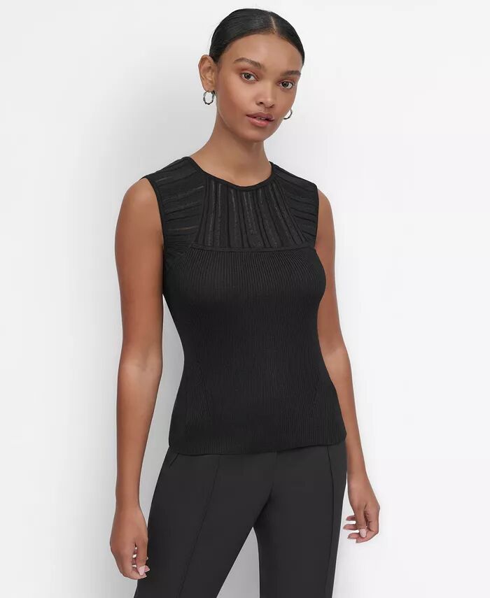 

Женский трикотажный топ без рукавов с полосатой кокеткой DKNY, черный