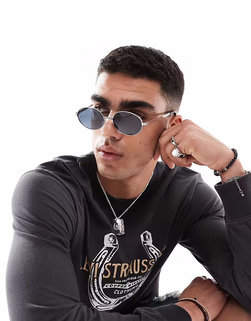 

Солнцезащитные очки Pull&bear в металлической оправе серебристого цвета