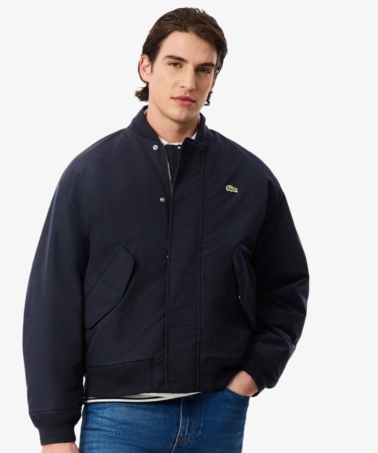 Куртка-бомбер тафта водоотталкивающая Lacoste утепленная темно-синяя