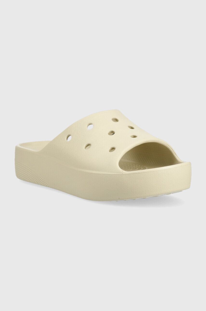 Классические шлепанцы на платформе Crocs, бежевый — фото 3
