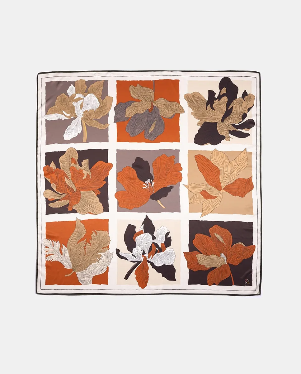 

Женский платок Grand Carré с цветочным принтом в клетчатой рамке Naulover, красный