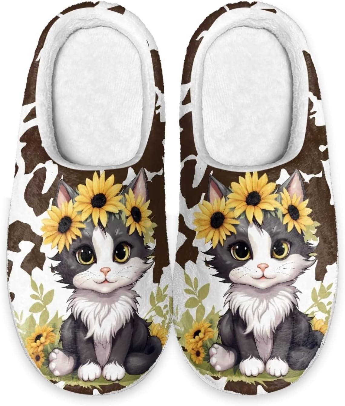 

Тапочки Forchrinse с подсолнухом и корги для женщин и мужчин, пушистые и уютные, для дома и улицы, теплые плюшевые тапочки с зимней подкладкой из памяти формы, Sunflower Cat