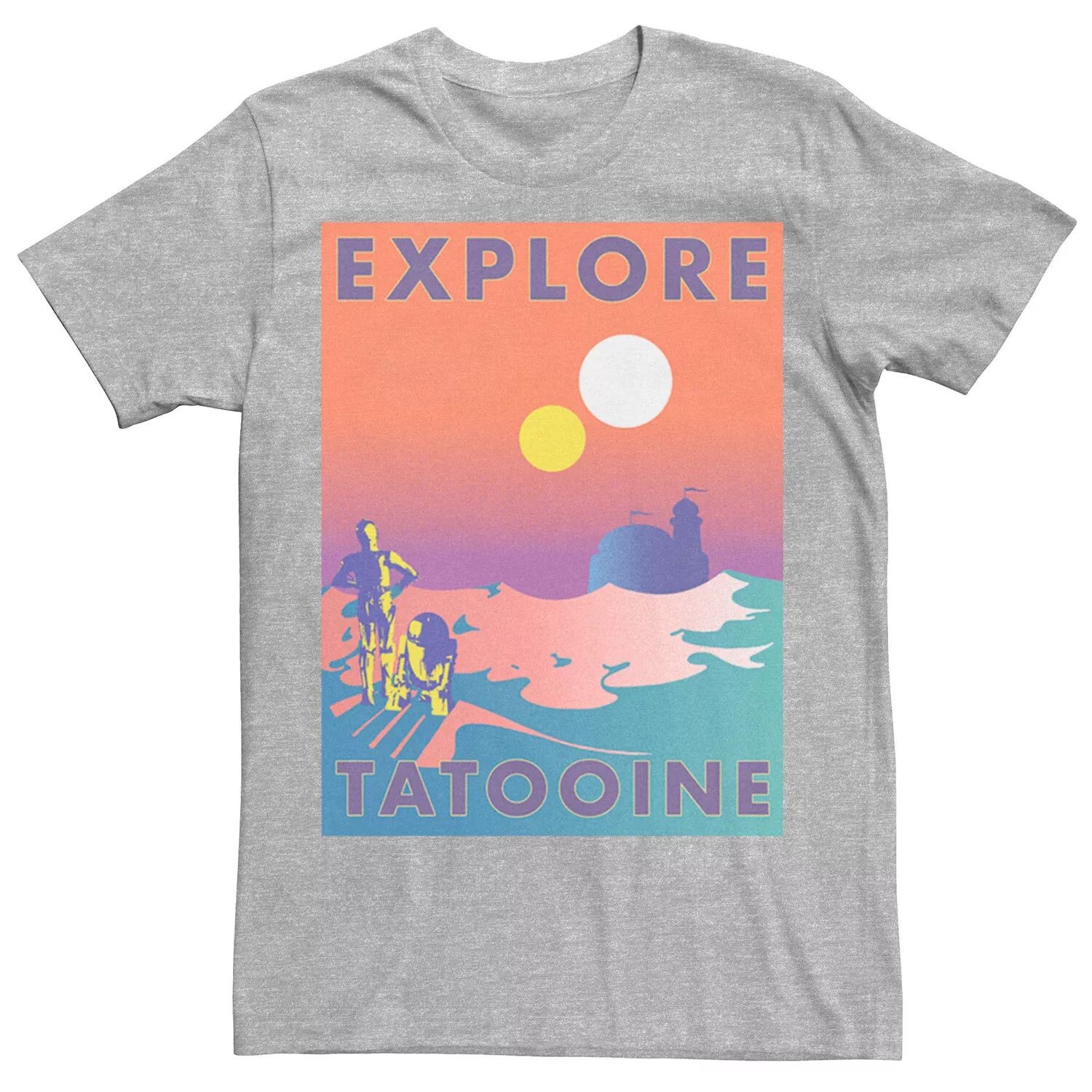 

Мужская футболка с плакатом Explore Tatooine Faded Retro C-3PO и R2-D2 Star Wars