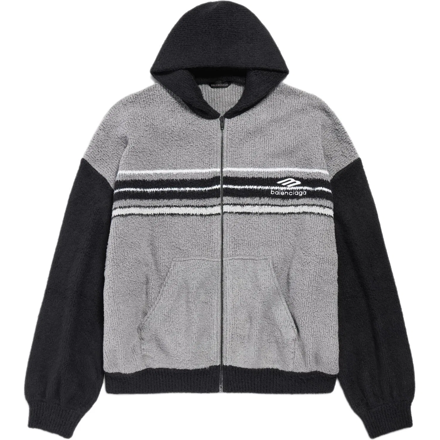 Куртка вязаная на молнии с вышитым логотипом Balenciaga, Gray