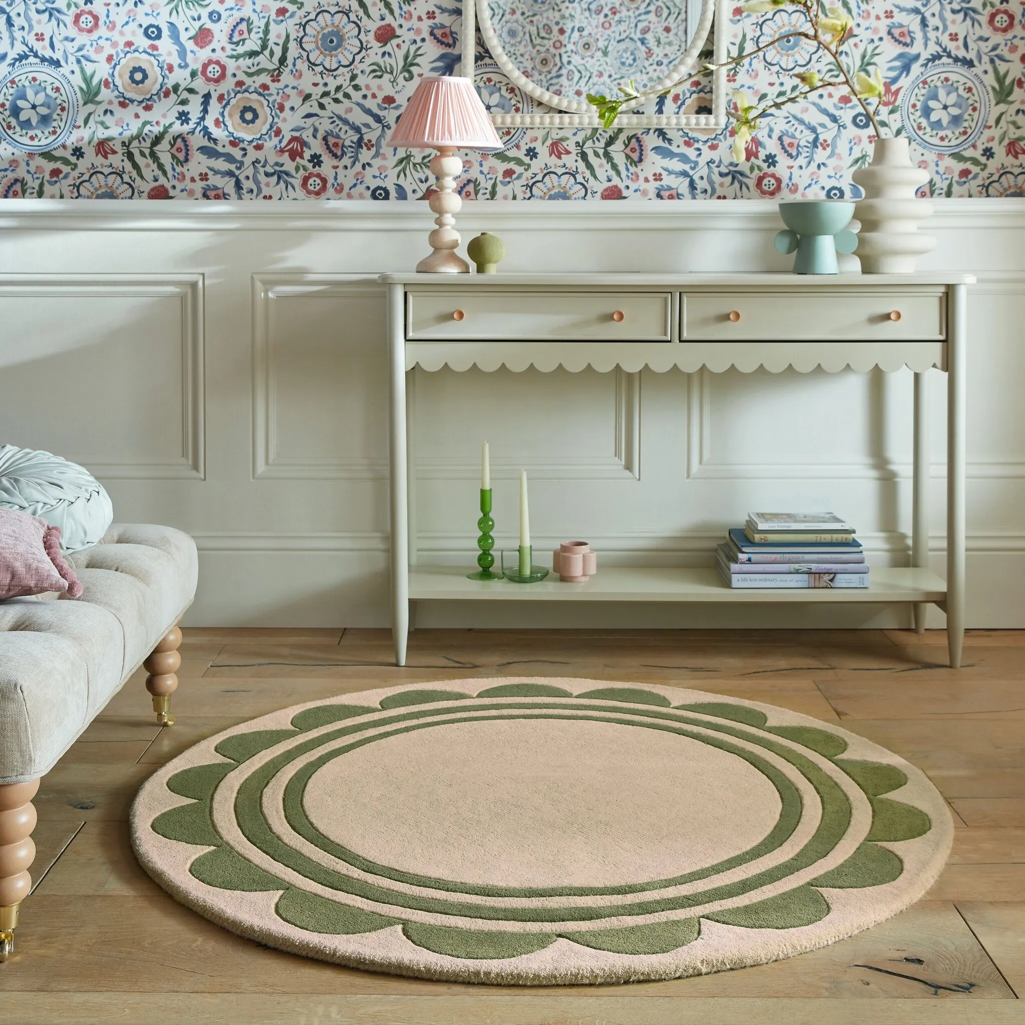 

FLAIR RUGS шерстяной ковер «Lois», круглый, высота 7 мм, шерстяной ковер Lois с фестончатой ​​каймой, зеленый
