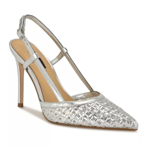 Женские туфли-лодочки Floree с открытой пяткой и острым носом Nine West, серебряный