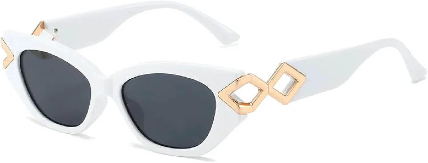 

Модные солнцезащитные очки «кошачий глаз» с градиентными линзами, оправой в виде скрепки, роскошным декором, защитой от УФ-излучения UV400 TKKTLLT, White Gray