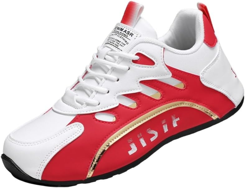 

Мужские модные повседневные спортивные кроссовки большого размера - мягкая, противоскользящая, прочная подошва. Низкий каблук, шнуровка. Для тренировок и прогулок Clolinde, белый/красный