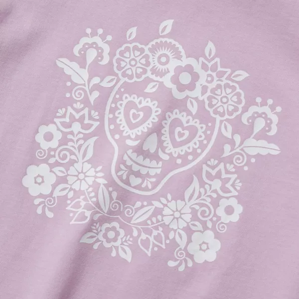 Футболка с принтом для девочек 2-16 лет с коротким рукавом Lands' End, цвет pink heart skull — фото 2