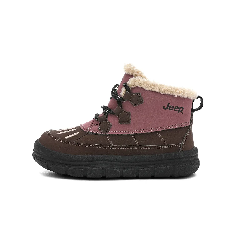 Утепленные детские противоскользящие износостойкие ботинки Jeep, Coffee Brown/Begonia Pink[Thin Cotton]