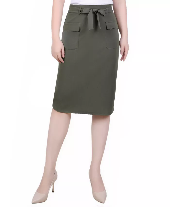 

Юбка из крепа с поясом Petite Slim Belted Scuba Crepe Skirt NY Collection, зеленый