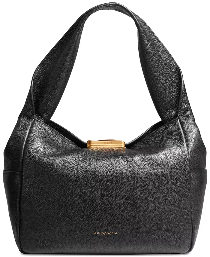 

Сумка на плечо из мягкой рифленой кожи Amagansett с рельефной магнитной застежкой Donna Karan New York, черный