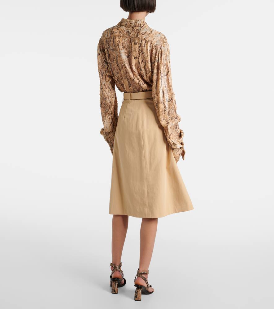 Юбка миди из хлопкового поплина с поясом Dries Van Noten, Beige — фото 3