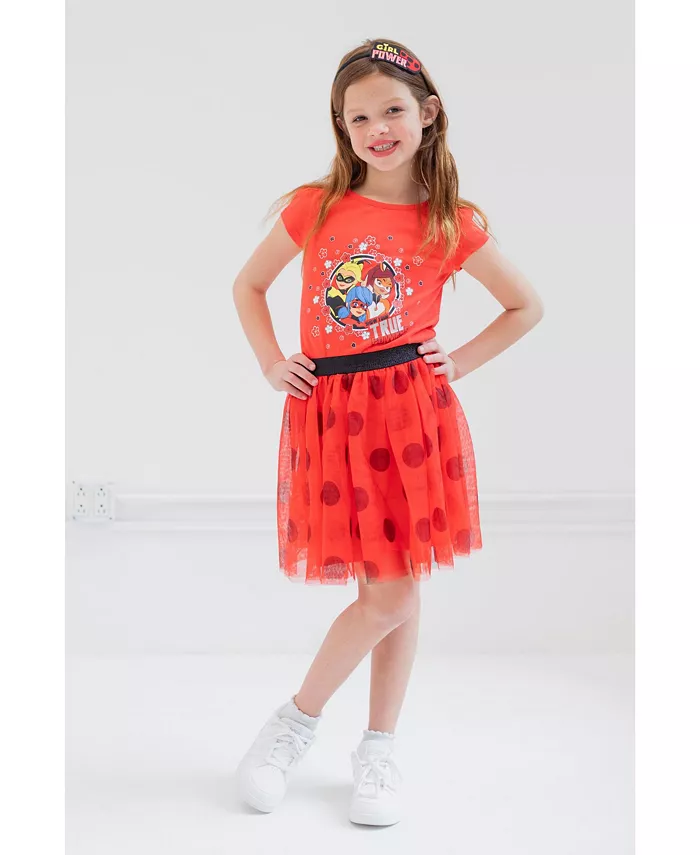 Футболка, юбка и атласная повязка для девочек Ladybug Rena Rouge Queen Bee, комплект из 3 предметов (для детей от 4 до 14 лет) Miraculous, красный — фото 2