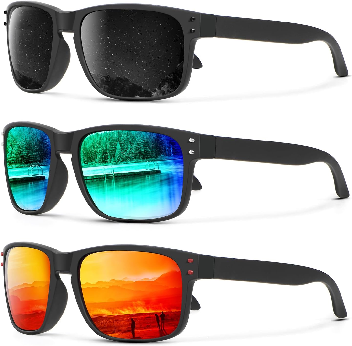 

Поляризованные солнцезащитные очки KALIYADI для мужчин и женщин в винтажном стиле, подходят для рыбалки, бега, вождения и защиты от УФ-излучения, (3 Pack) Grey/Green/Red