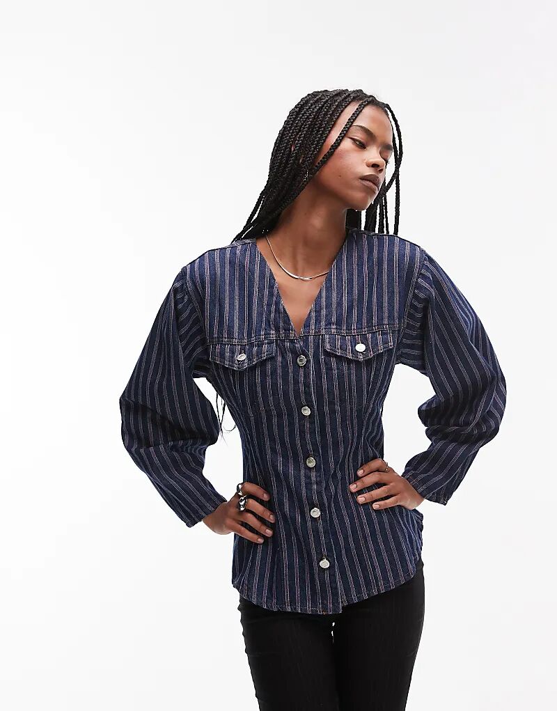 

Красная полосатая джинсовая рубашка цвета индиго Topshop