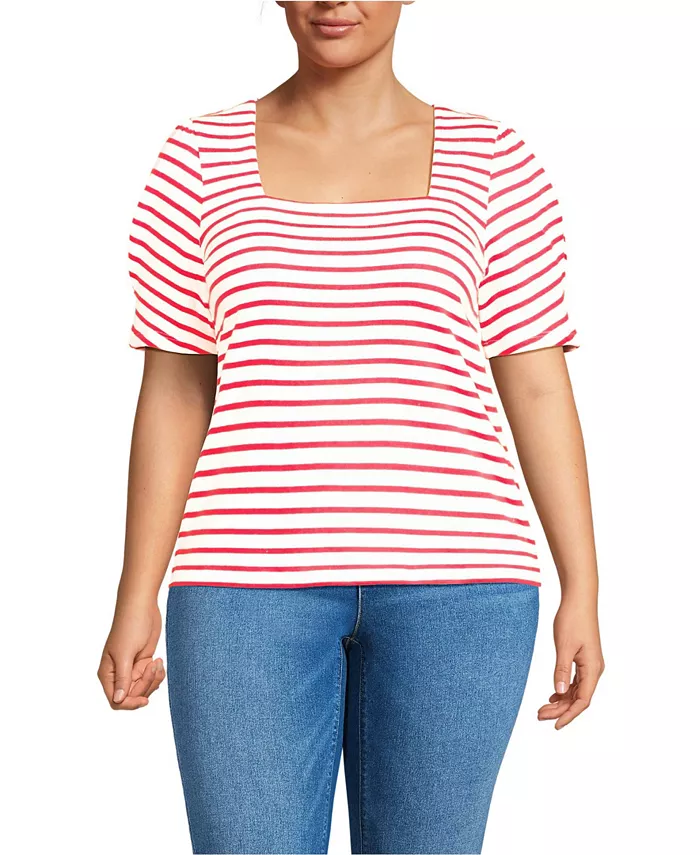 

Топ с квадратным вырезом и пышными рукавами Mariner Plus Size Lands' End, белый