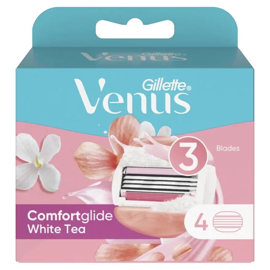 

Gillette Лезвия для белого чая Venus Comfortglide 4'S ใบมีดโกน กำจัดขน, Pink