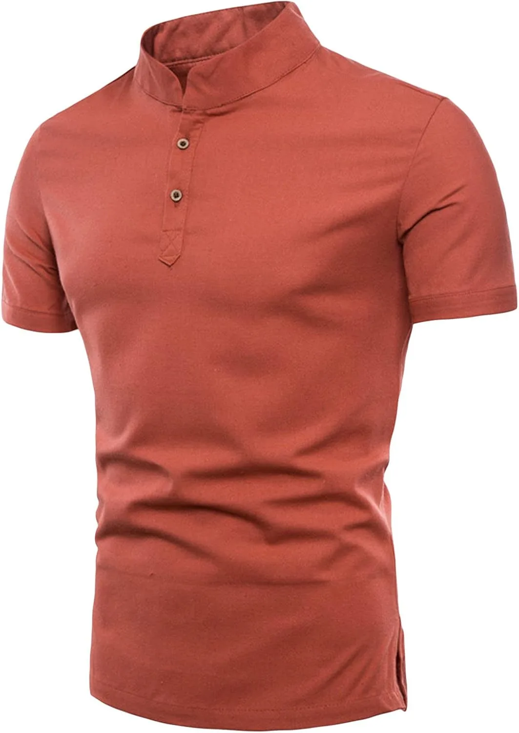 Мужская хлопковая льняная рубашка-поло Henley с коротким рукавом Slim Fit