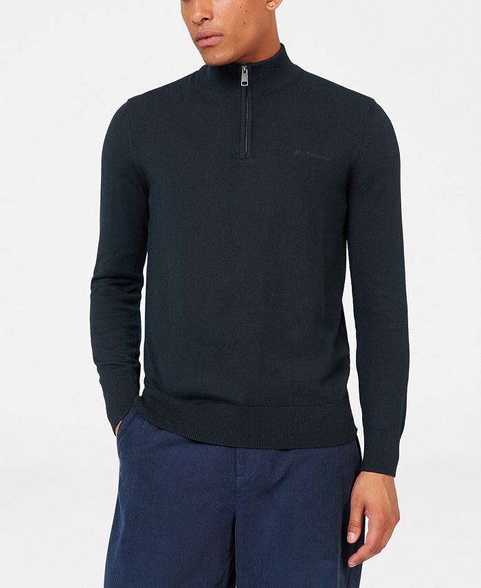 

Мужской свитер из шерсти мериноса с молнией до половины Ben Sherman, черный