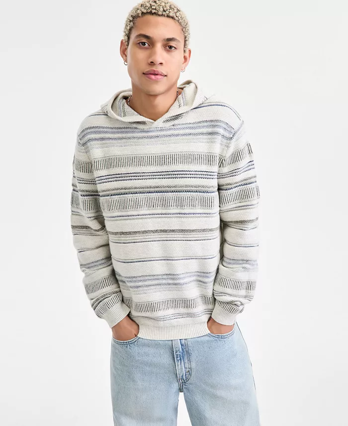 

Мужской свитер Francis Striped с длинными рукавами и капюшоном Sun + Stone, серый